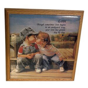 Pemberton & Oakes Lithograph Art Tile Framed Love Themed 1992 Lithograph